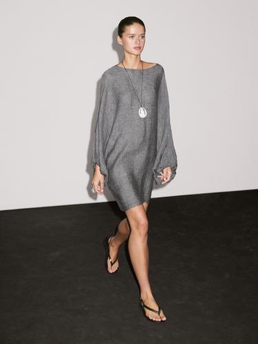 Zara Short dress with sleeve detail, 100% linen - Gray - Image 0