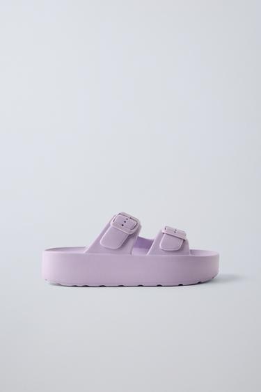 ШЛЕПАНЦЫ С ОБЪЕМНОЙ ПОДОШВОЙ И ПРЯЖКАМИ — Лиловый от Zara — изображение 0