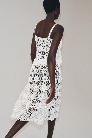 CROCHET KNIT FLORAL TOP - White by Zara - Image 1