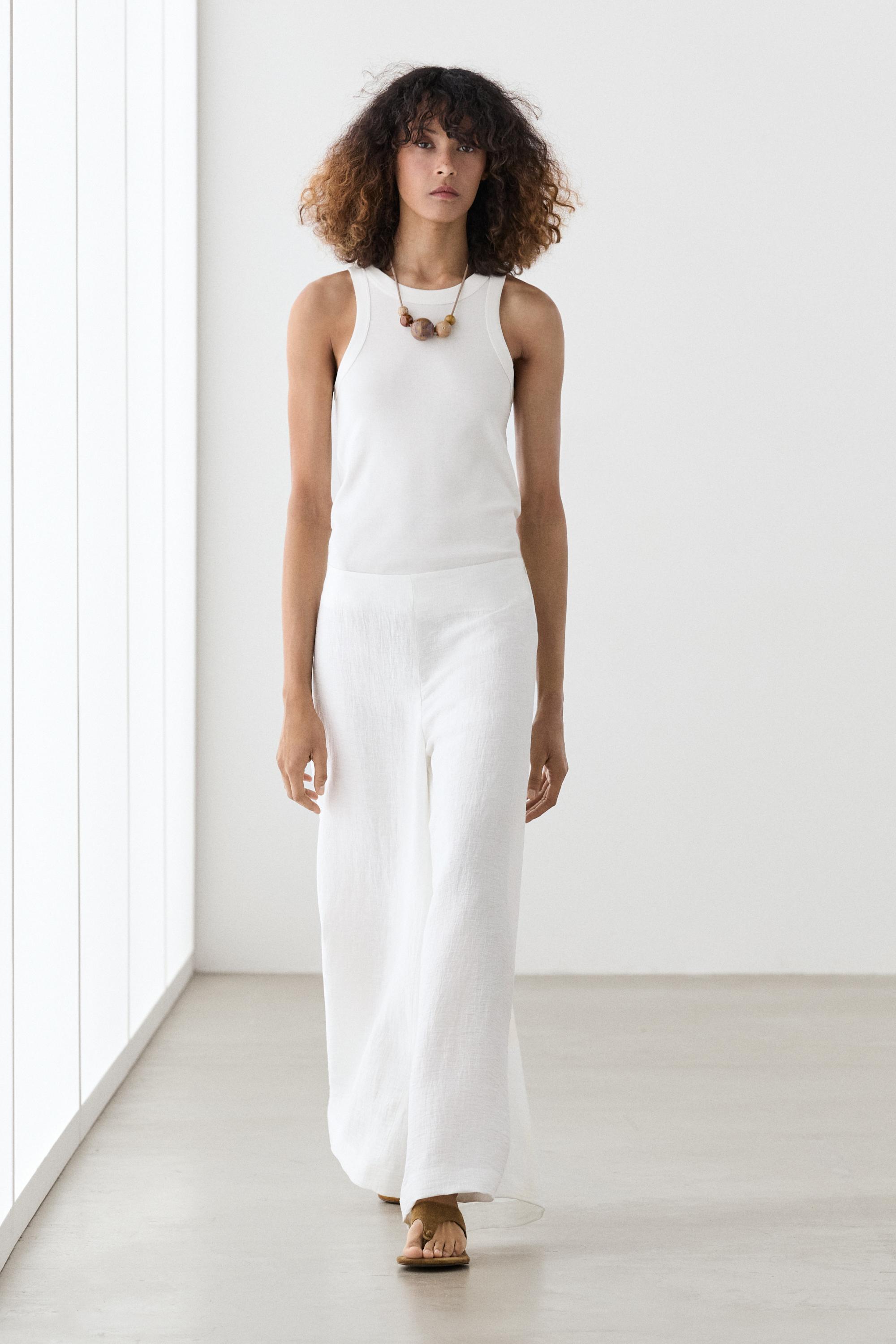 Linen blend palazzo trousers