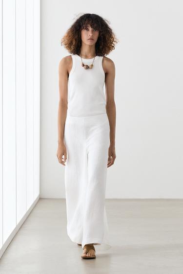 Zara Linen blend palazzo trousers - Oyster-white - Image 0
