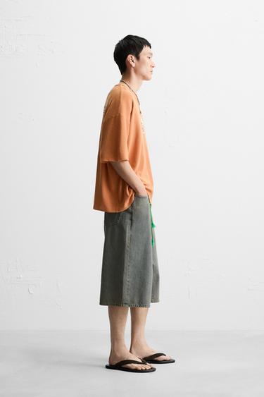 T-SHIRT DÉLAVÉ EN MAILLE IMPRIMÉE - Orange de Zara - Image 3
