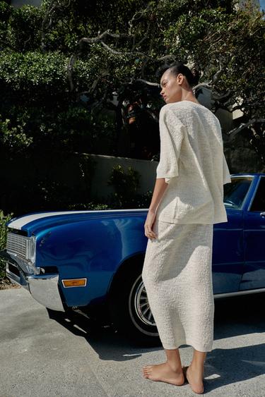 STRUCTURED KNIT PENCIL SKIRT - Ecru by Zara - Image 2