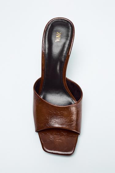 LEATHER HIGH-HEEL SHOES - Brown by Zara