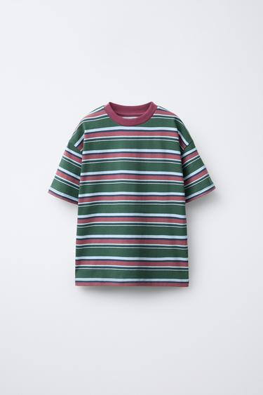 Zara Yeşil - ÇİZGİLİ BASKILI T-SHIRT