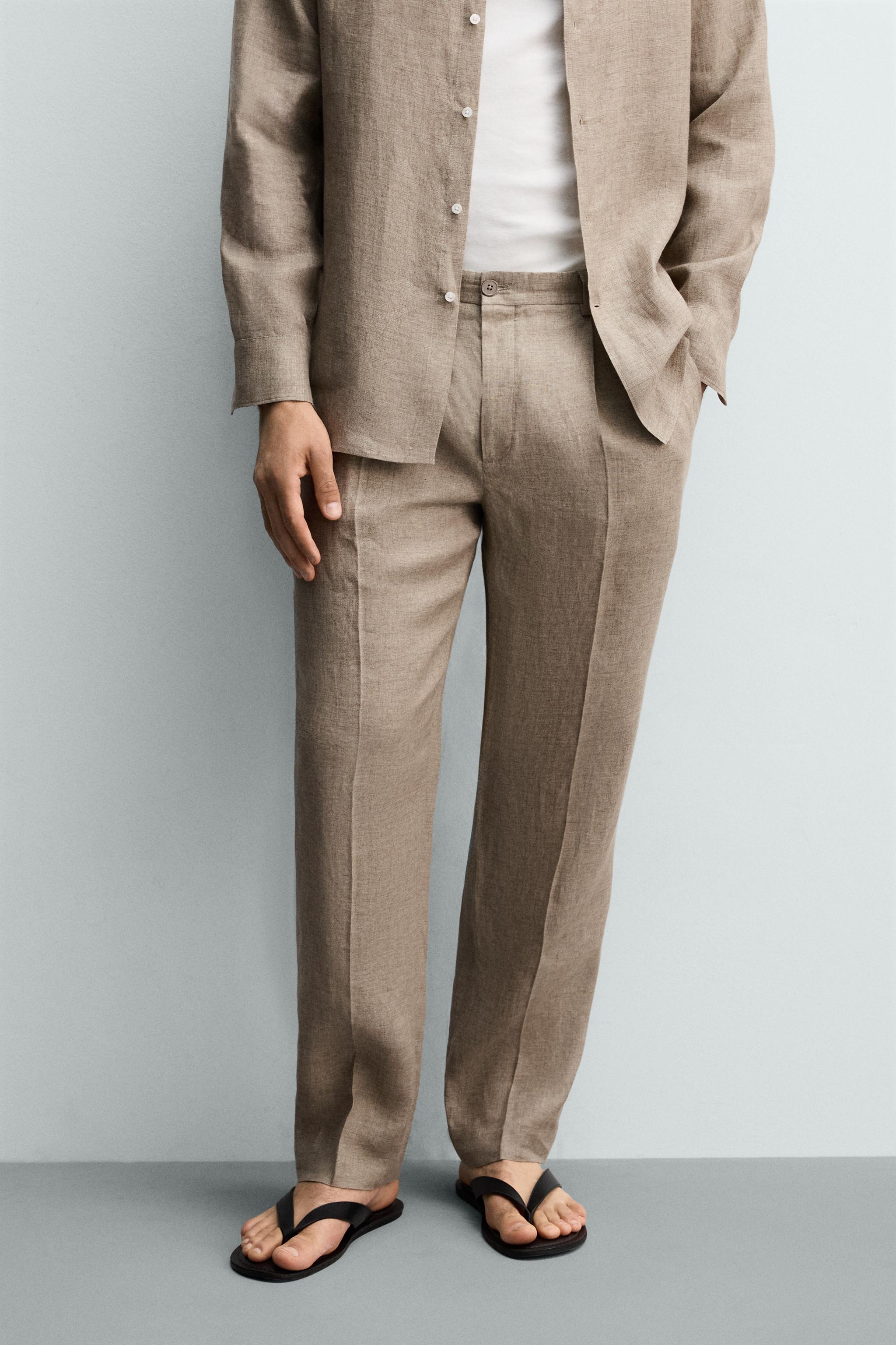 100% LINEN REGULAR FIT PANTS