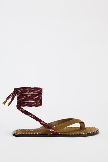 FLAT LACE-UP SANDALS - Brown by Zara