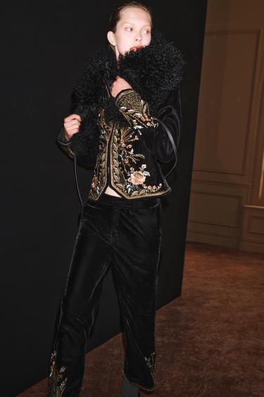 ZW COLLECTION EMBROIDERED VELVET PANTS — Black 2
