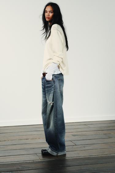 JEAN TRF BAGGY REPLIÉ DÉCHIRURES TAILLE MOYENNE - Bleu marine de Zara - Image 2