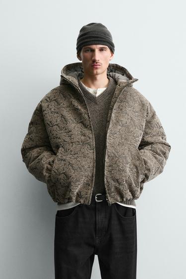 Zara JACQUARD PUFFER JACKET - taupe brown