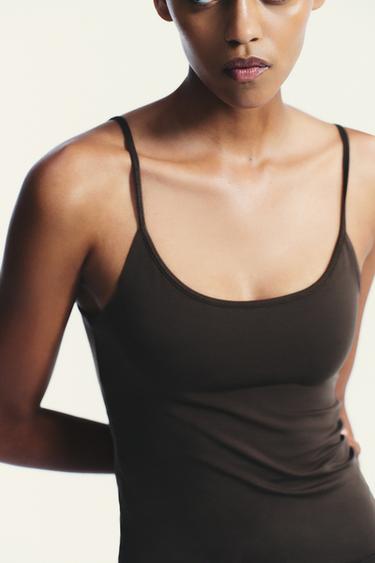 LYOCELL T-SHIRT WITH INNER TOP - Brown by Zara