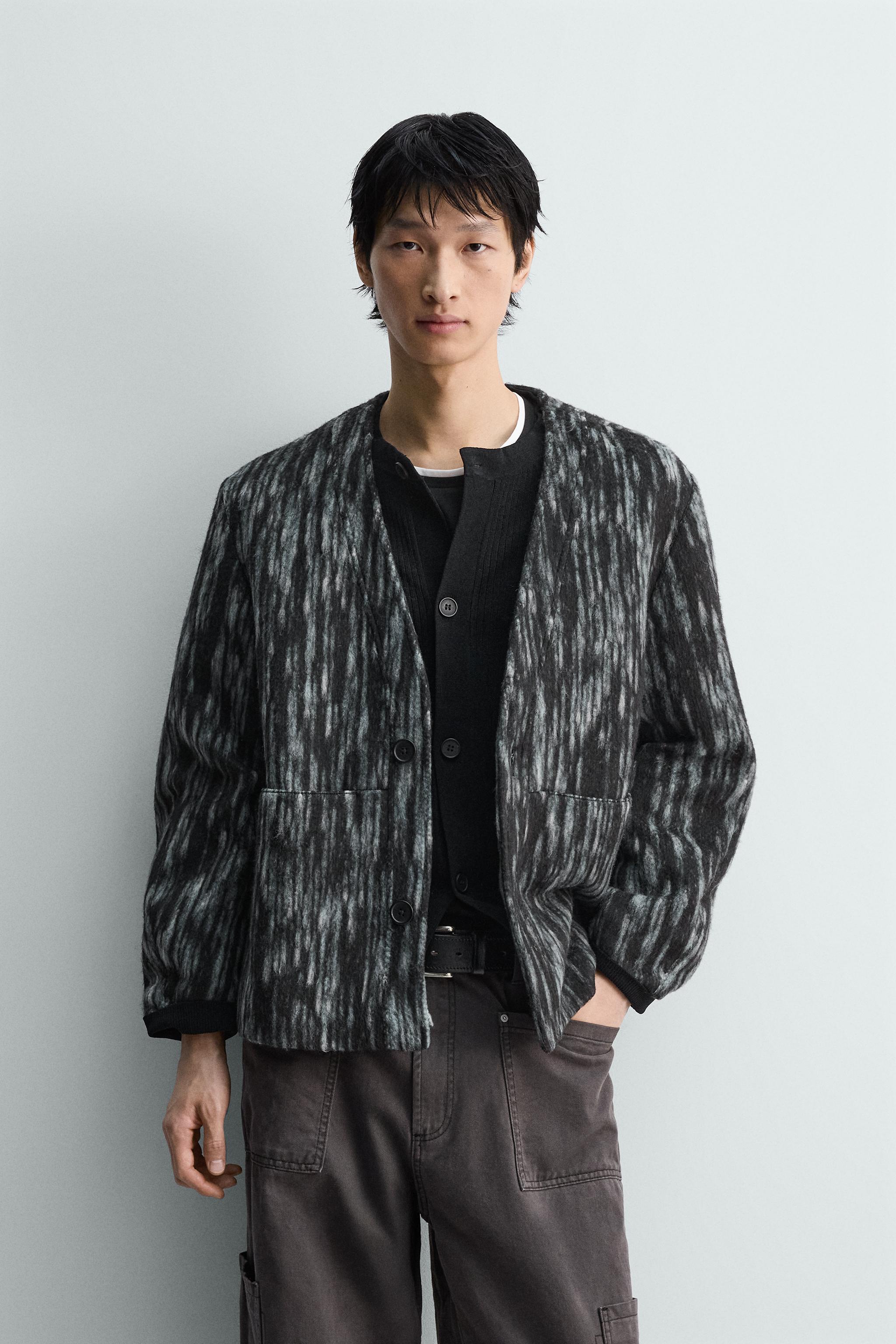 抽象柄ジャカードカーディガン - ブルー／ブラック | ZARA Japan / 日本