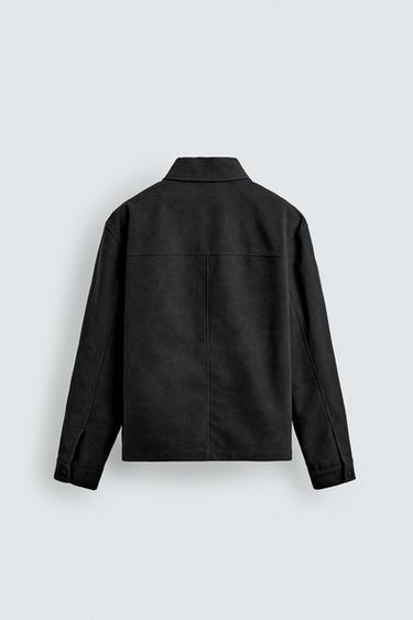 RELAXED FIT FAUX SUEDE OVERSHIRT - Black by Zara - Image 7