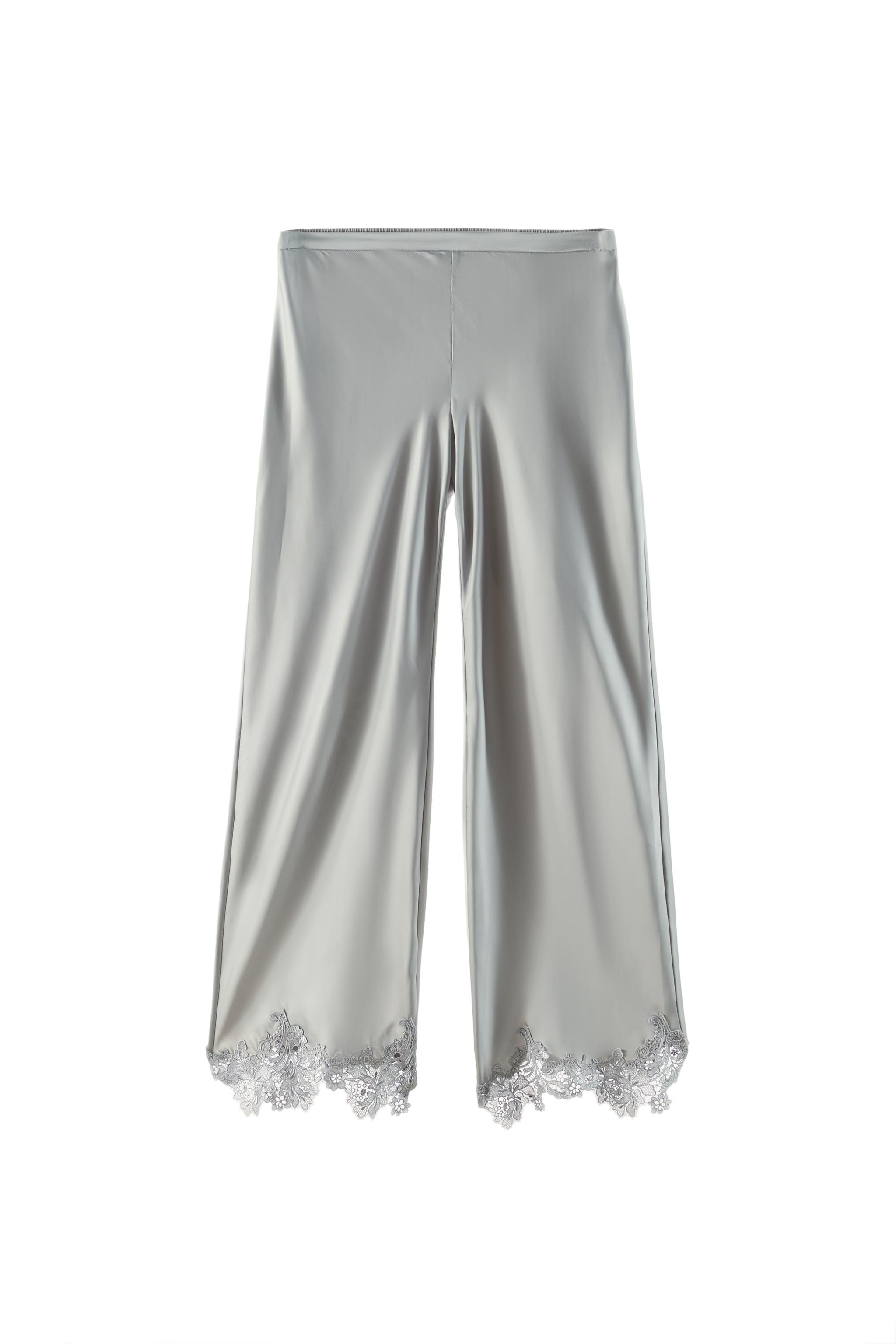 SATIN PANTS WITH LACE HEM