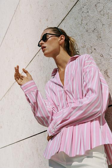 CHEMISE À RAYURES ET PLIS - Rose / Blanc de Zara