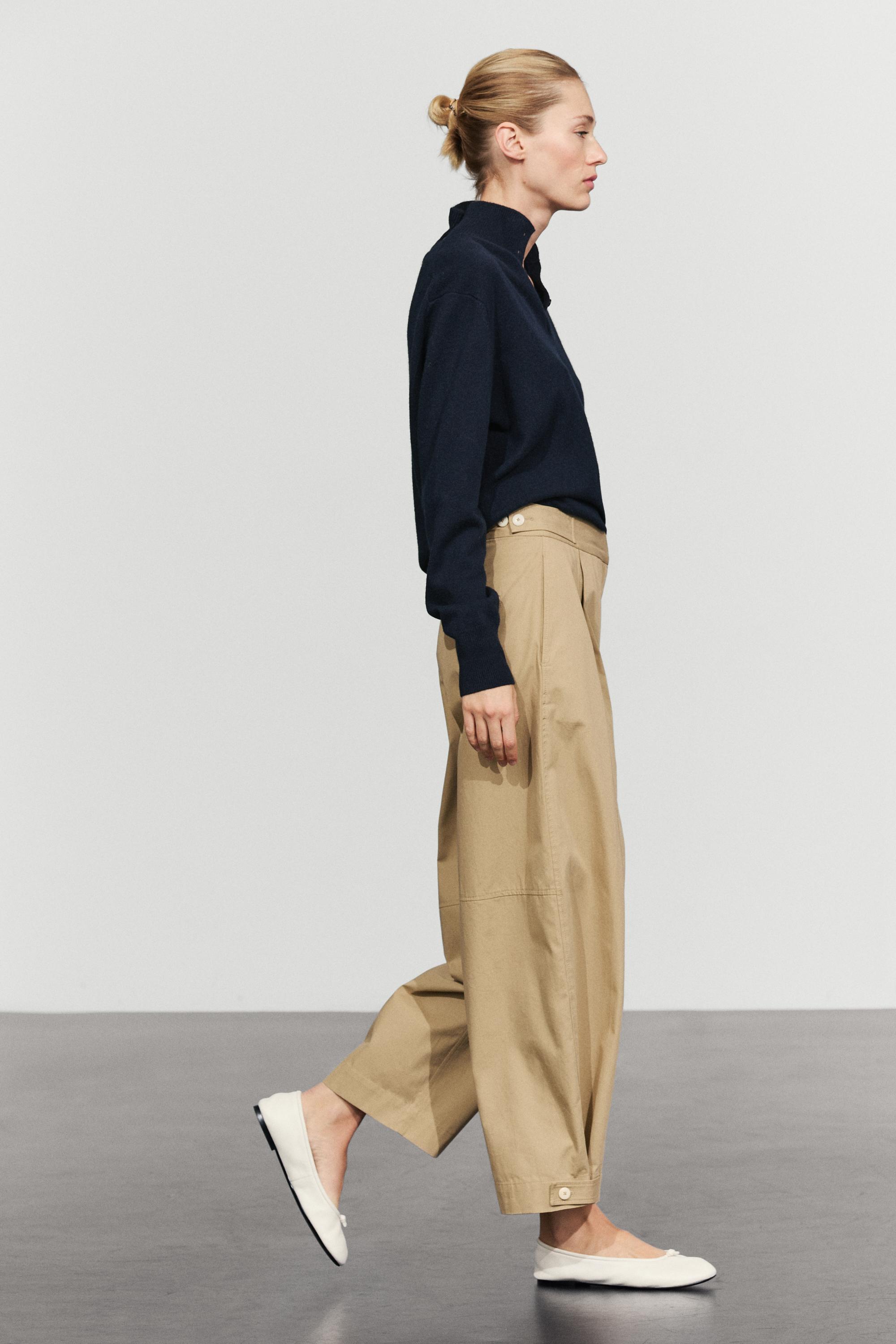 Pantalon barrel 100 % coton avec détail au bas