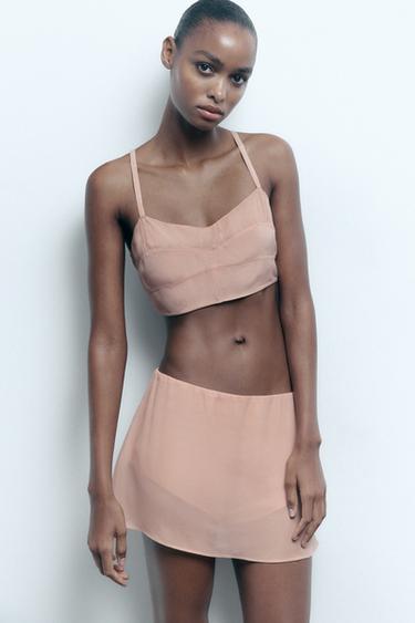 ЮБКА ИЗ ПОЛУПРОЗРАЧНОЙ ТКАНИ С ТРУСАМИ — ПАСТЕЛЬНО-РОЗОВЫЙ от Zara — изображение 0