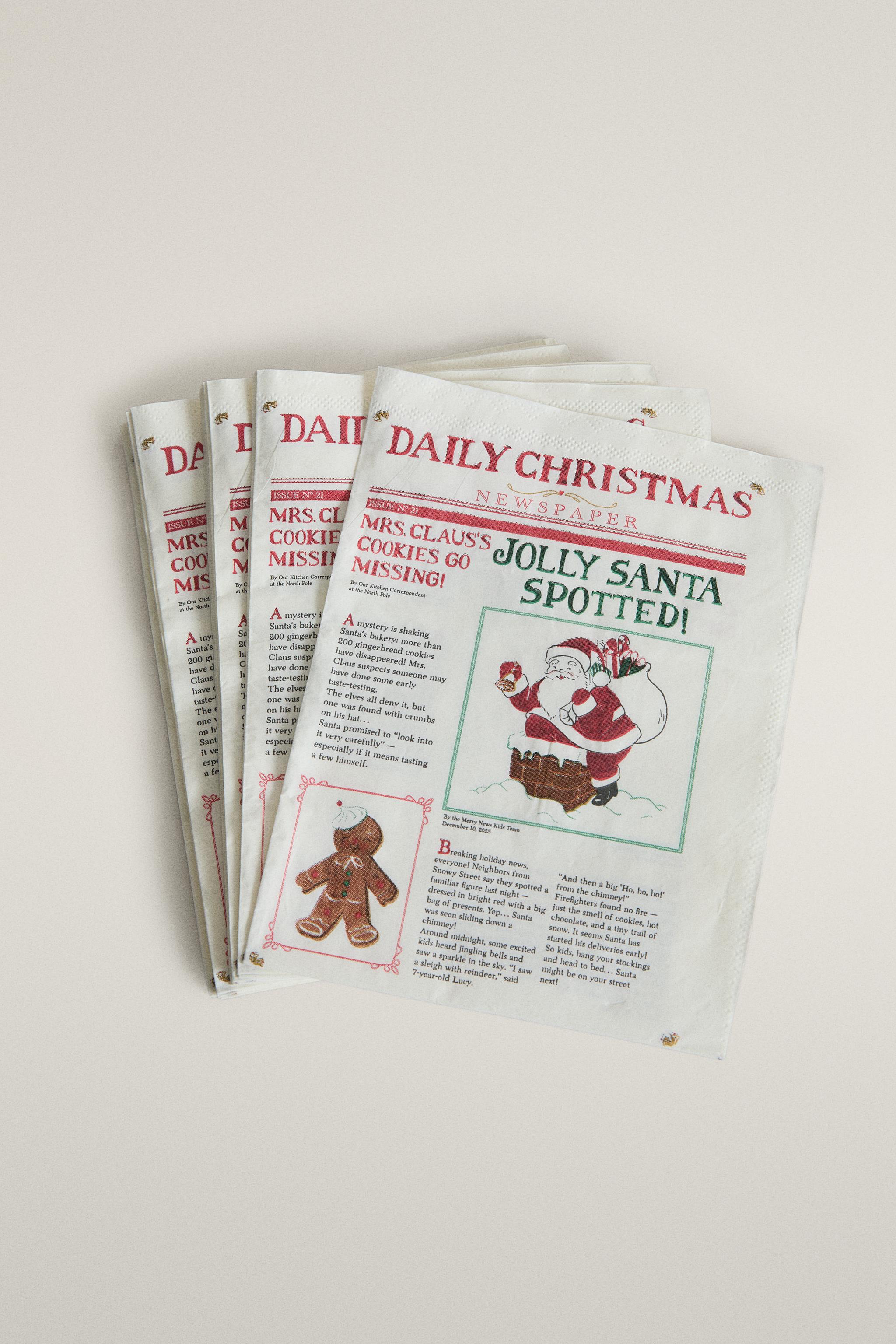 SERVIETTES DE TABLE PAPIER IMPRIMÉ JOURNAL ENFANT NOËL (LOT DE 20)