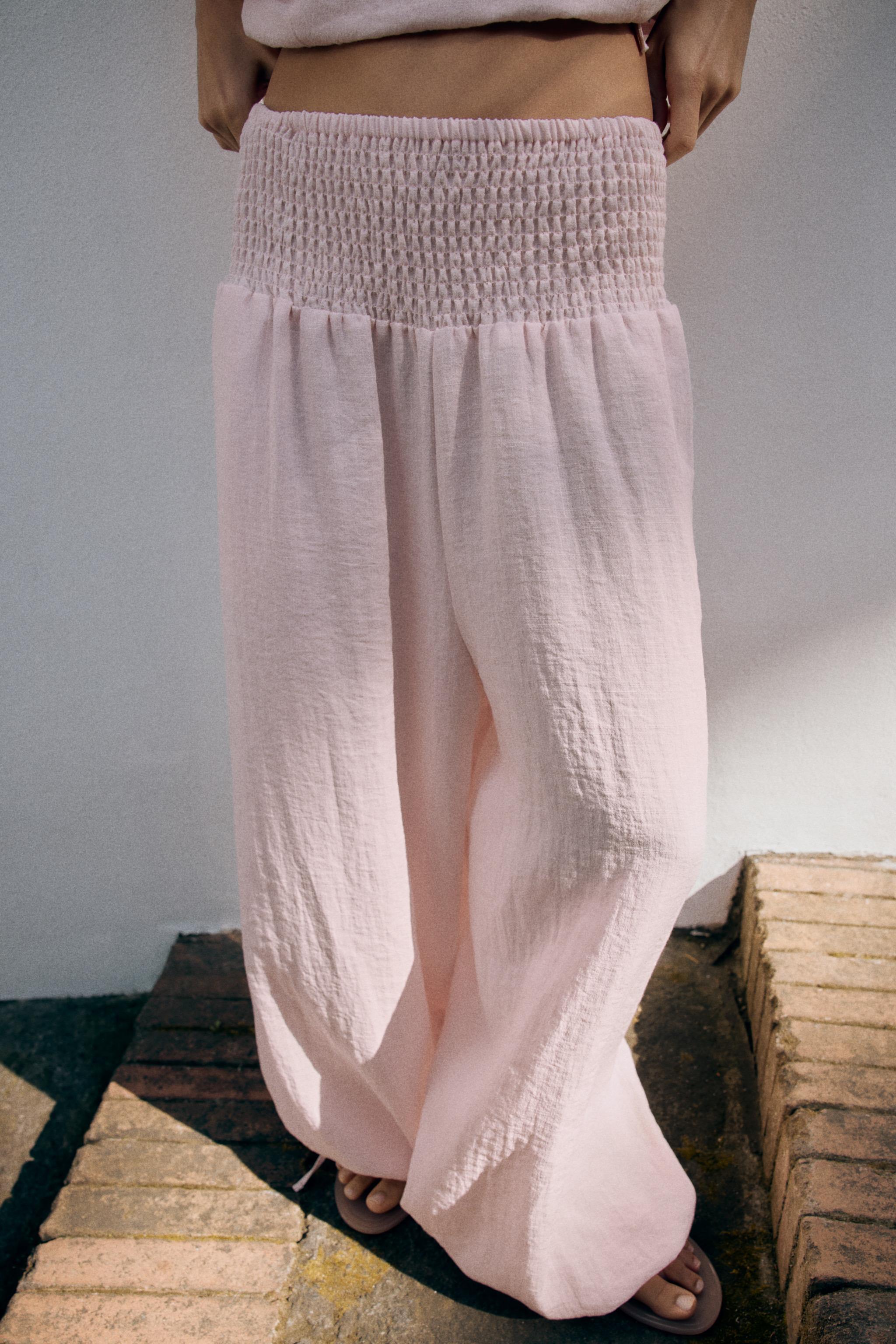 ELASTIC WAIST BAGGY PANTS — Light pink