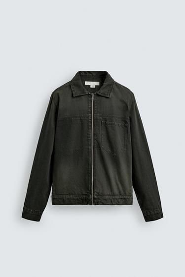 Zara ZIPPER DENIM OVERSHIRT - Charcoal