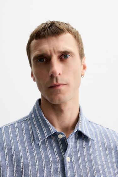 STRIPED JACQUARD SHIRT - Light blue by Zara - Image 4