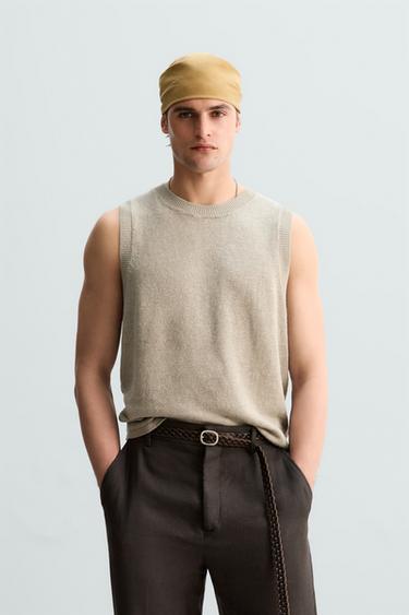 CHALECO PUNTO 100% LINO LIMITED EDITION - Beige claro de Zara