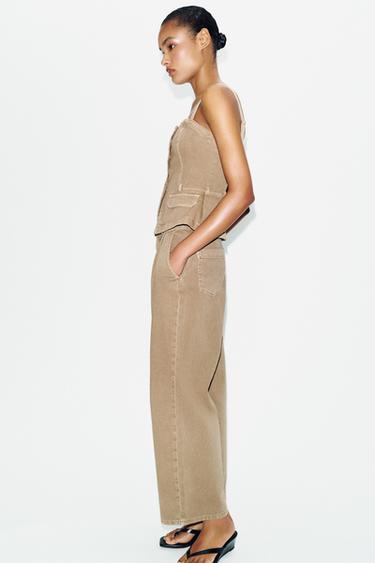 JEANS Z1975 WIDE LEG بخصر متوسط طيات - جملي فاتح الخاص بـ Zara