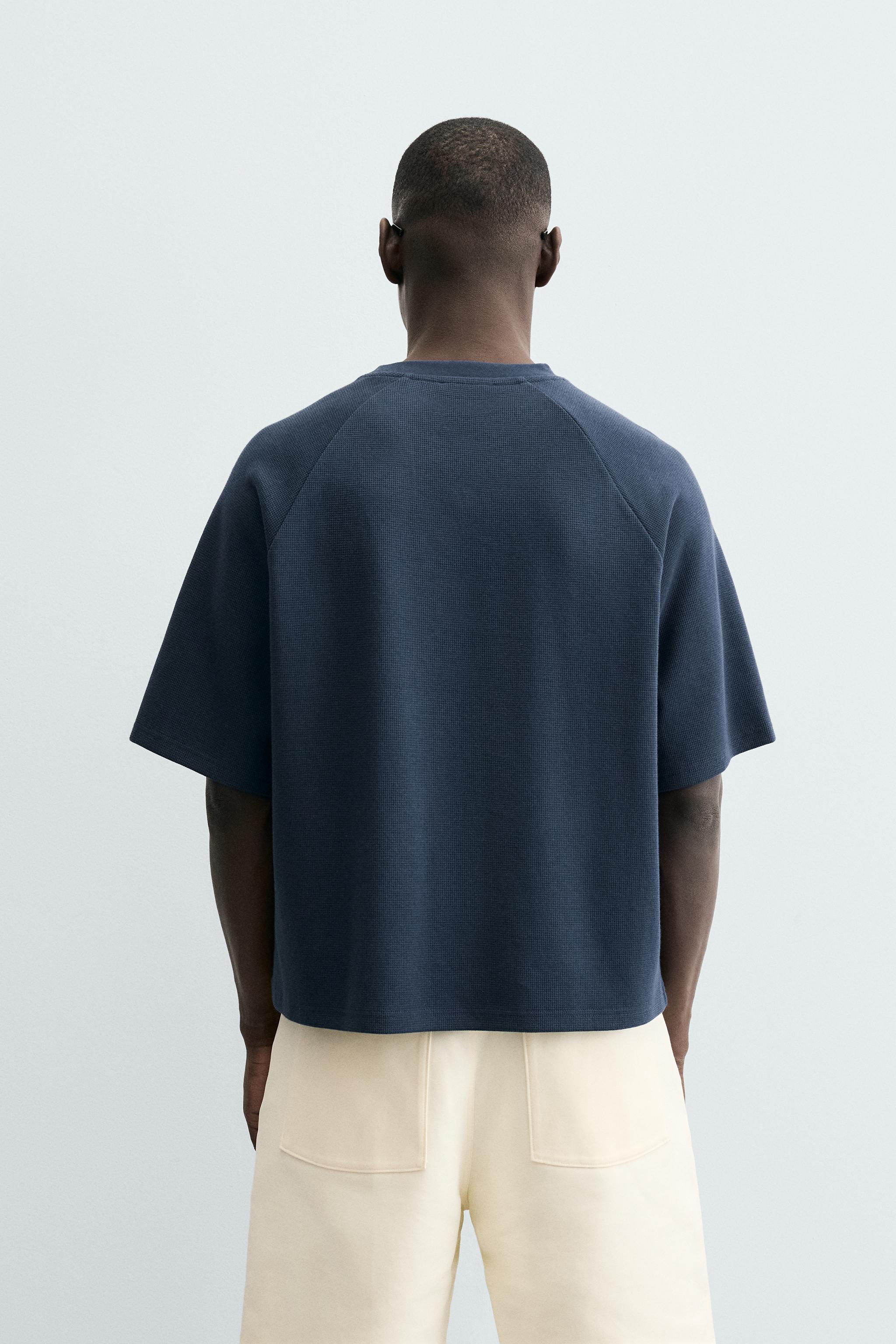 WAFFLE-KNIT TEXTURE T-SHIRT - Navy blue | ZARA South Africa