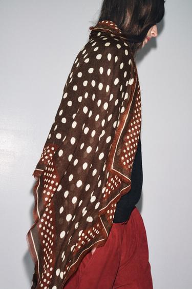 POLKA DOT SCARF - Brown by Zara - Image 1