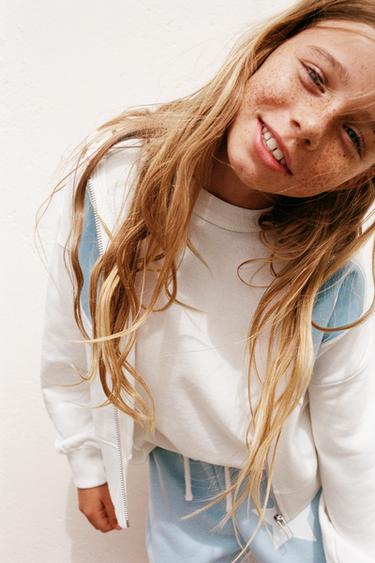 VARSITY CROPPED ZIP-UP HOODIE - White by Zara
