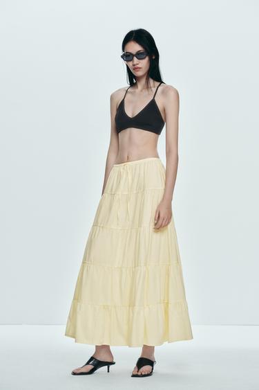 Zara 拼接長裙 - 淺黃色