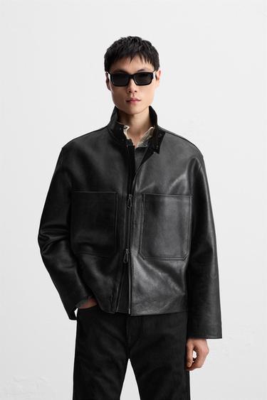 LEATHER JACKET WITH POCKETS - Black by Zara