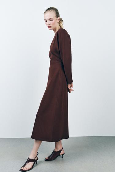 MITTELLANGES INTERLOCK-KLEID - Weinrot von Zara