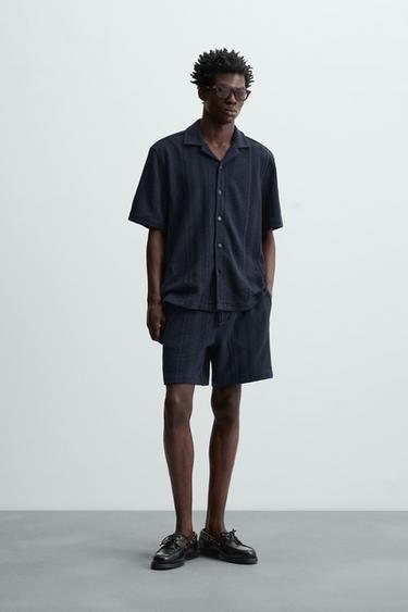 CAMISA JACQUARD COM LISTRAS - Azul-marinho da Zara - Imagem 0