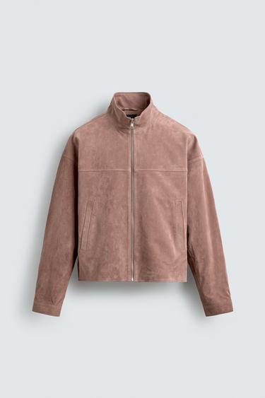 Zara CROPPED FIT SUEDE LEATHER JACKET - Pastel pink