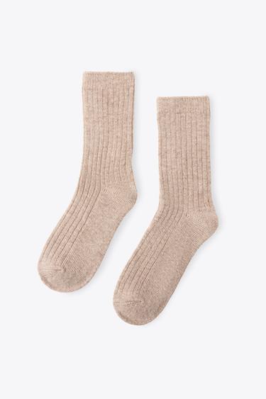 Zara RIBBED SOCKS - taupe brown