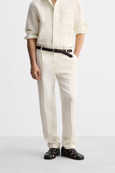 LIMITED EDITION LINEN-WOOL HERRINGBONE TROUSERS - Oyster-white by Zara