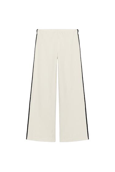 WIDE-LEG TROUSERS WITH TRIM - Mid-ecru by Zara