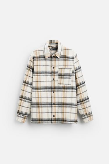 CAMISA COMPRIDA XADREZ COMBINADA - Cinza / Bege da Zara