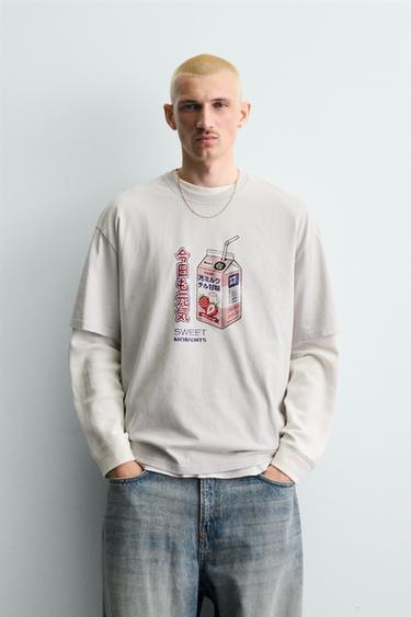 CONTRAST PRINT T-SHIRT - Light grey by Zara