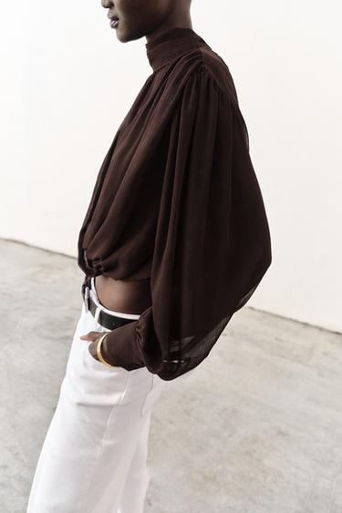 BLOUSE DRAPÉE À NŒUD - Marron de Zara - Image 5