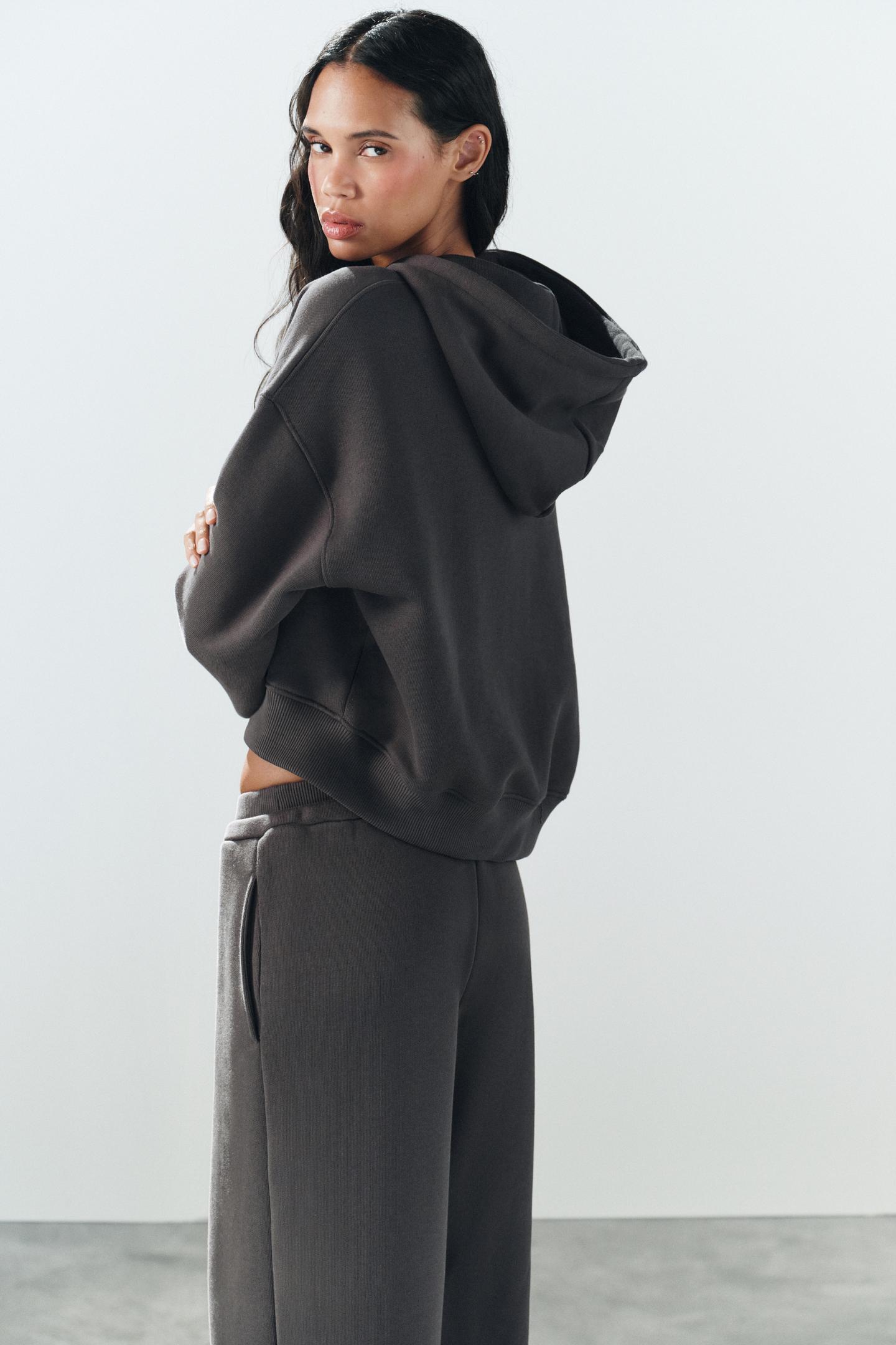 Женское худи Zara Zip-Up, цвет: Антрацитовый серый — фото 4