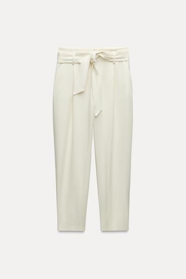 PANTALON PAPERBAG CEINTURE - Écru de Zara