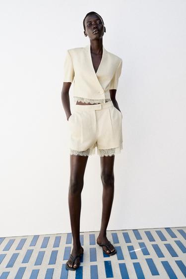 BERMUDA SHORTS WITH LACE TRIM - Light beige by Zara