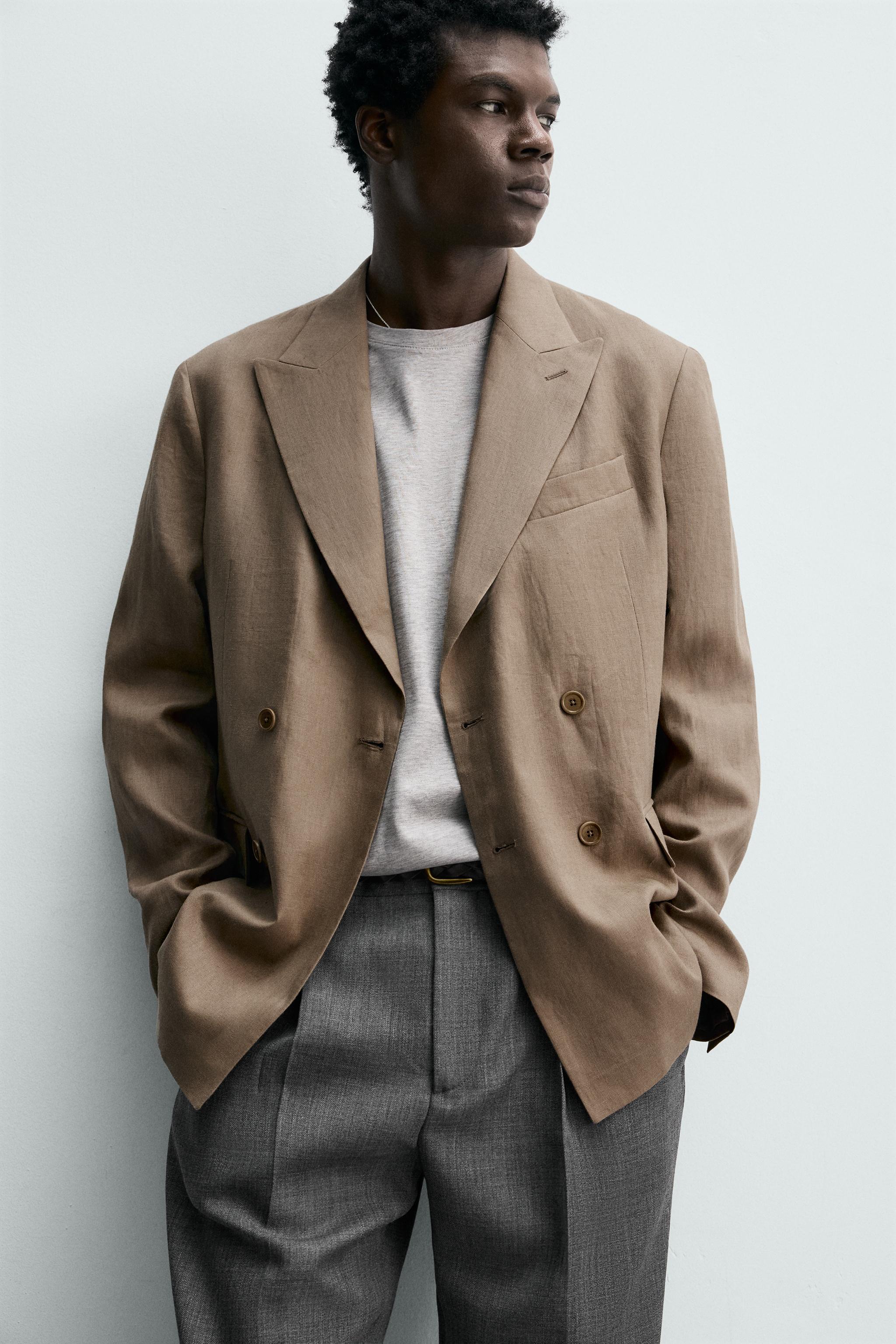 リネン100%ダブルブレストスーツブレザー - ライトミンク | ZARA Japan