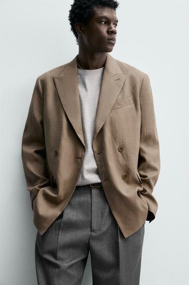 VESTE DE COSTUME CROISÉE 100% LIN - Vison clair de Zara - Image 5