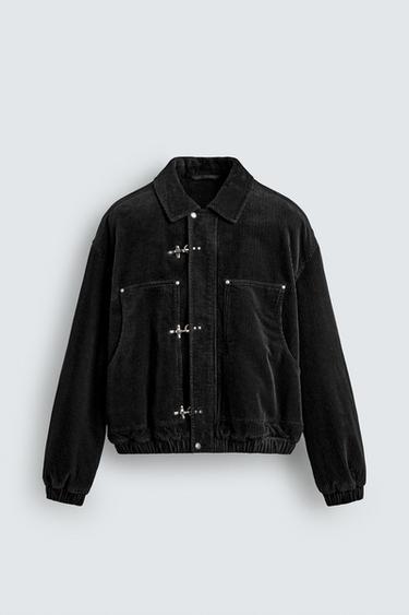 BLOUSON EN VELOURS CÔTELÉ À BRANDEBOURGS - Noir de Zara