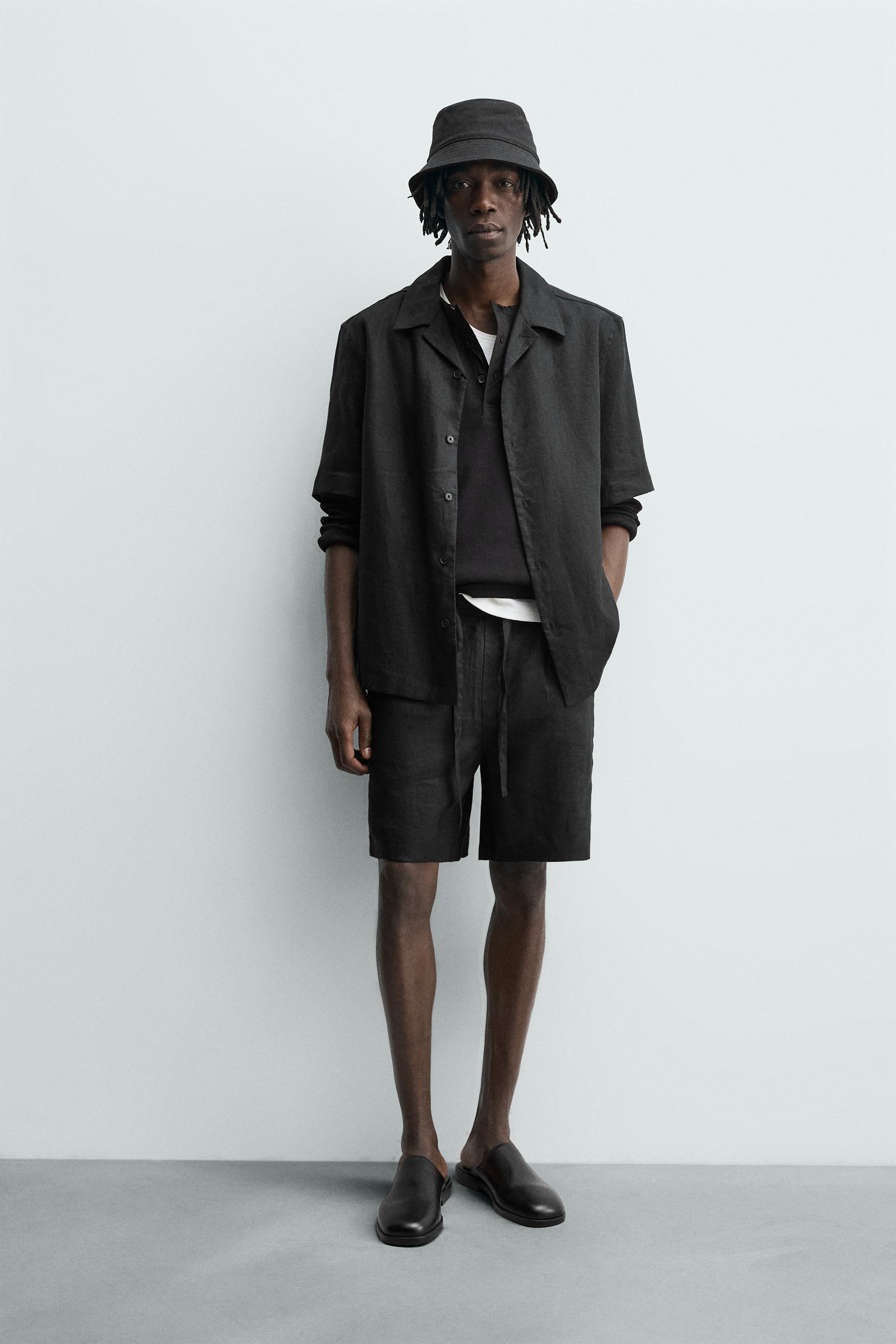 Мужские рубашки Zara 100% LINEN RELAXED FIT SHIRT