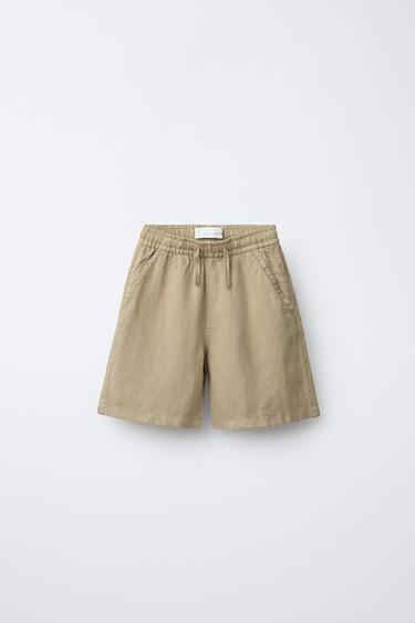 LOOSE-FITTING LINEN BLEND BERMUDA SHORTS - Khaki by Zara