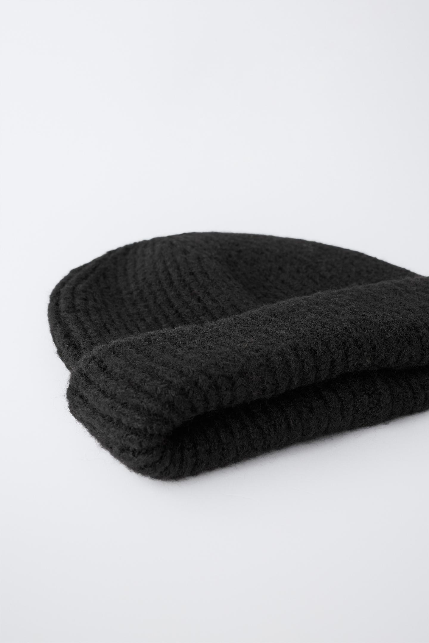 Детская шапка Zara Plain Knit Beanie, цвет: Чёрный — фото 3
